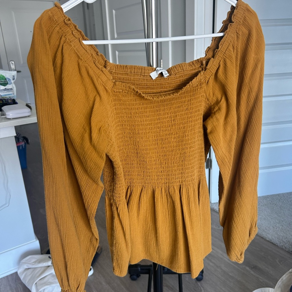 Madewell Mustard Smocked Blouse